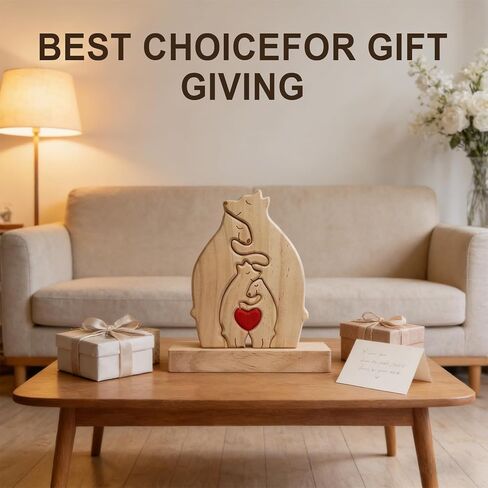 Personalized Wooden Bears Family Puzzle with Heart Decorations, Blank Bear Sculptures with Base for Home Decor, Housewarming Birthday Gift for Parents (4 Bears) in Saudi Arabia