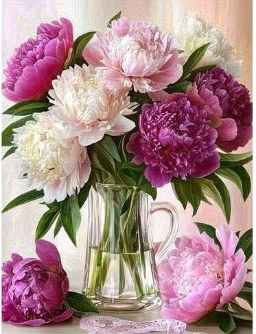 OJTOYART Vase Pink Flowers Diamond Art Kits for Adults,5D Diamond Painting Kits for Beginner,Full Drill Round Paint by Diamonds,DIY Diamond Dots with Gem Art Craft Home Decor 12 X 16Inch in Kuwait