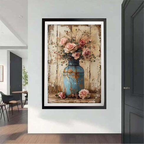OJTOYART Vase Pink Flowers Diamond Art Kits for Adults,5D Diamond Painting Kits for Beginner,Full Drill Round Paint by Diamonds,DIY Diamond Dots with Gem Art Craft Home Decor 12 X 16Inch in Kuwait