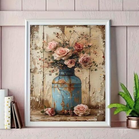 OJTOYART Vase Pink Flowers Diamond Art Kits for Adults,5D Diamond Painting Kits for Beginner,Full Drill Round Paint by Diamonds,DIY Diamond Dots with Gem Art Craft Home Decor 12 X 16Inch in Kuwait