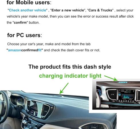 Dash Cover Mat Custom Fit for Chrysler Pacifica Hybrid w/Charging Indicator Lights w/o Speaker Dashboard Pad Cap Carpet Protector K326B in Kuwait