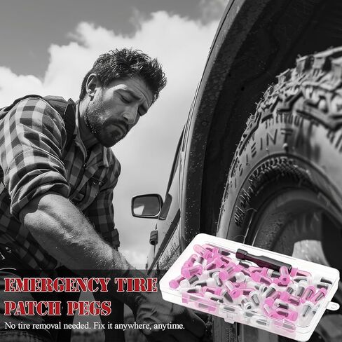 61PCS Tire Repair Rubber Nail - Vacuum Tire Repair Kits with Spiral Rubber Nails & Fast Tool for Self-Service Puncture Repair, Fits Car, Motorcycle, Truck, Tractor in Kuwait