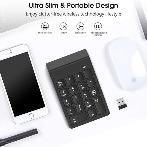 Bluetooth + Wired Dual-Mode Numeric Keypad Rechargeable Wireless Numpad, 10 Key Number Pad for Laptops, Desktop, Computers, Compatible with MacBook Air/Pro iPads, Matebook, EliteBook, Notebook in Saudi Arabia