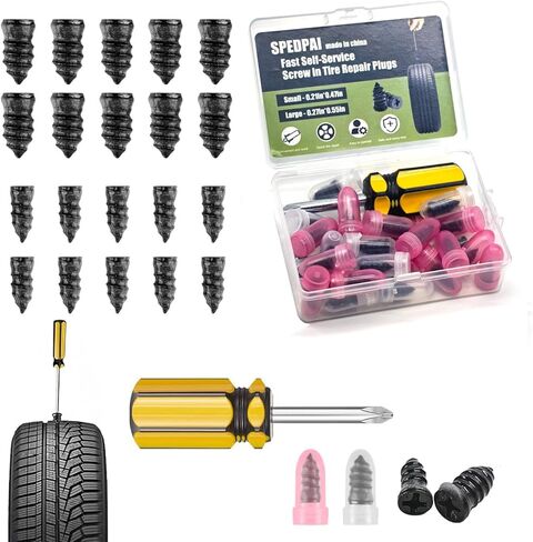 Tire Repair Rubber Nails Kit with 2 Sizes,2026 New Vacuum Screw Type Tire Plug Fast Tool with Screwdriver,Self-Service Screw in Tire Plugs Repair Tools for Car,Motorcycle,Truck,Bikes (60Pcs) in Kuwait