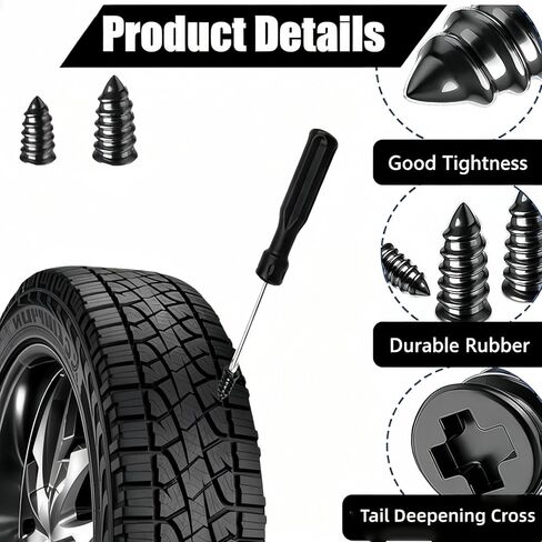 100 Pcs Tire Repair Rubber Nails Kit,Rubber Screws Fast Tool Self-Service Suitable for Car Motorcycle Jeep Tire Puncture Repair,with Box and Screwdriver in Saudi Arabia