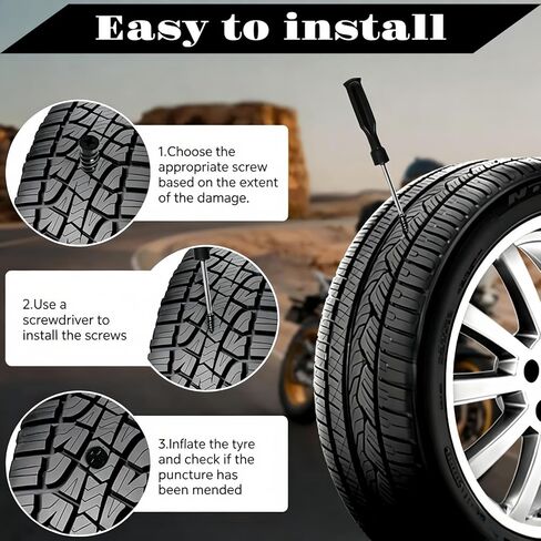 100 Pcs Tire Repair Rubber Nails Kit,Rubber Screws Fast Tool Self-Service Suitable for Car Motorcycle Jeep Tire Puncture Repair,with Box and Screwdriver in Saudi Arabia