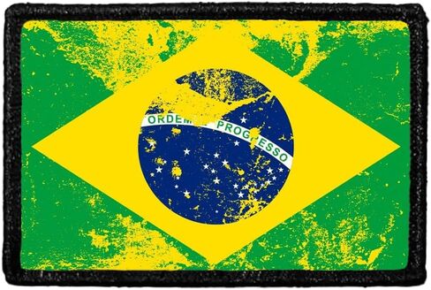 Brazil Flag - Color - Distressed | Hook and Loop Attach for Hats, Jeans, Vest, Coat | 2x3 in | by Pull Patch in Kuwait