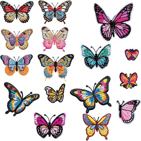 16PCS Applique Patches, Butterfly Iron On Patches for Clothes,Embroidered Patches for Garment Decoration, Colorful Embroidery Patches for DIY Craft Projects and Clothing Repair in Saudi Arabia