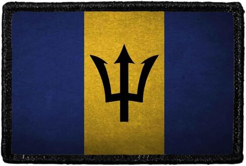 Barbados Flag - Color - Distressed | Hook and Loop Attach for Hats, Jeans, Vest, Coat | 2x3 in | by Pull Patch in Kuwait