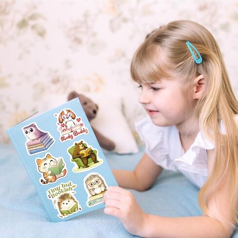 200 Pcs Animal Bookish Stickers, 100 Unique Designs Animal Reading Sticker Pack for Journals, Laptops, Library Decor, Waterproof Vinyl Decals, Gifts for Book Lovers in Saudi Arabia