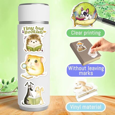 200 Pcs Animal Bookish Stickers, 100 Unique Designs Animal Reading Sticker Pack for Journals, Laptops, Library Decor, Waterproof Vinyl Decals, Gifts for Book Lovers in Saudi Arabia