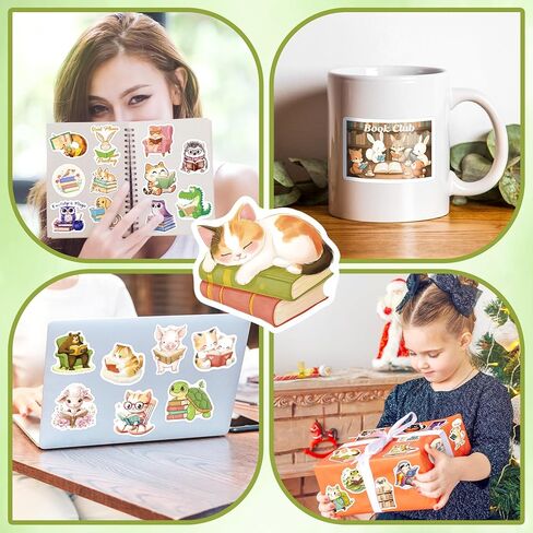 200 Pcs Animal Bookish Stickers, 100 Unique Designs Animal Reading Sticker Pack for Journals, Laptops, Library Decor, Waterproof Vinyl Decals, Gifts for Book Lovers in Saudi Arabia