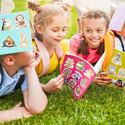 200 Pcs Animal Bookish Stickers, 100 Unique Designs Animal Reading Sticker Pack for Journals, Laptops, Library Decor, Waterproof Vinyl Decals, Gifts for Book Lovers in Saudi Arabia