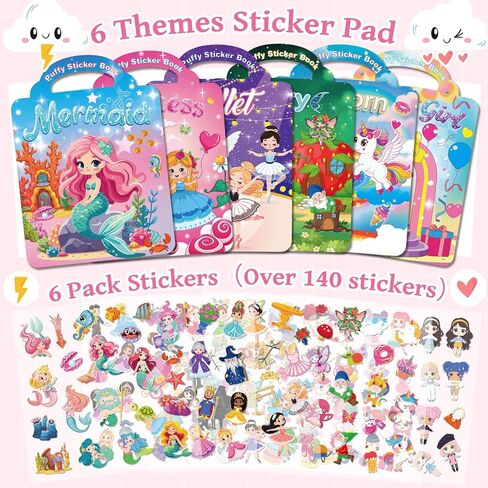 Kalysky 6 Set Puffy Reusable Sticker Books for Kids 2-4,3D Sticker Books for Toddlers 1-3,Travel Activity Books 6 Themes Princess+Unicorn+Mermaid+Ballet+Fairy+Fashion Girl Stickers for Girls in Kuwait