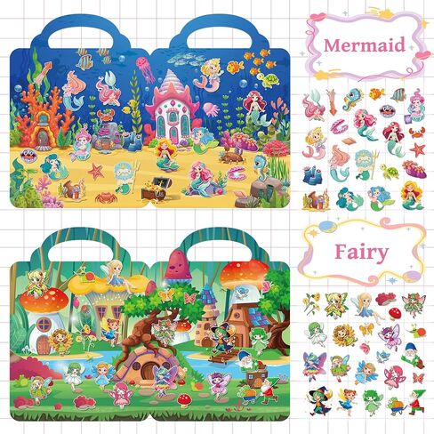 Kalysky 6 Set Puffy Reusable Sticker Books for Kids 2-4,3D Sticker Books for Toddlers 1-3,Travel Activity Books 6 Themes Princess+Unicorn+Mermaid+Ballet+Fairy+Fashion Girl Stickers for Girls in Kuwait
