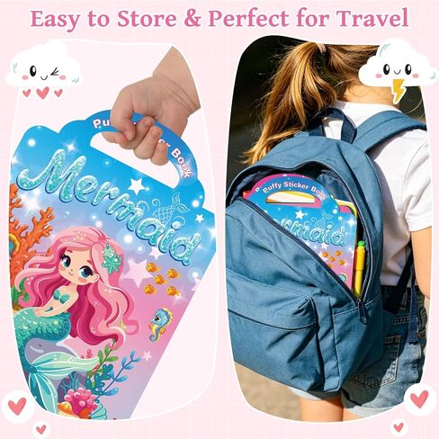 Kalysky 6 Set Puffy Reusable Sticker Books for Kids 2-4,3D Sticker Books for Toddlers 1-3,Travel Activity Books 6 Themes Princess+Unicorn+Mermaid+Ballet+Fairy+Fashion Girl Stickers for Girls in Kuwait