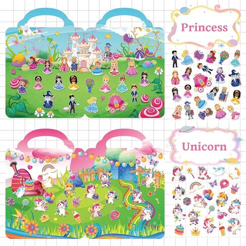 Kalysky 6 Set Puffy Reusable Sticker Books for Kids 2-4,3D Sticker Books for Toddlers 1-3,Travel Activity Books 6 Themes Princess+Unicorn+Mermaid+Ballet+Fairy+Fashion Girl Stickers for Girls in Kuwait
