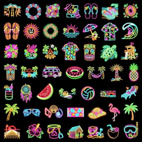 100 Pcs Summer Neon Waterproof Vinyl Stickers for Water Bottle, Cool Luau Tropical Hawaiian Beach Party Favors for Kids in Kuwait