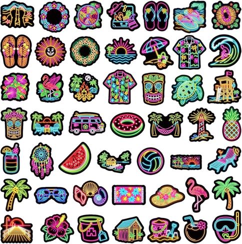 100 Pcs Summer Neon Waterproof Vinyl Stickers for Water Bottle, Cool Luau Tropical Hawaiian Beach Party Favors for Kids in Kuwait