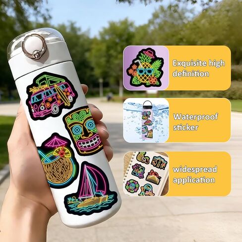 100 Pcs Summer Neon Waterproof Vinyl Stickers for Water Bottle, Cool Luau Tropical Hawaiian Beach Party Favors for Kids in Kuwait