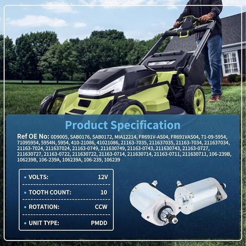 NEW Starter Motor Replacement for FR691V FR730V FR651V FS481 FS541 FS600, Cub Cadet Z-Force 48 54 60 RZT54 RZT50 LTX1050 LTX1046, 10-Teeth Replace 21163-0711, 21163-0714, 21163-0749, 5954N in Saudi Arabia