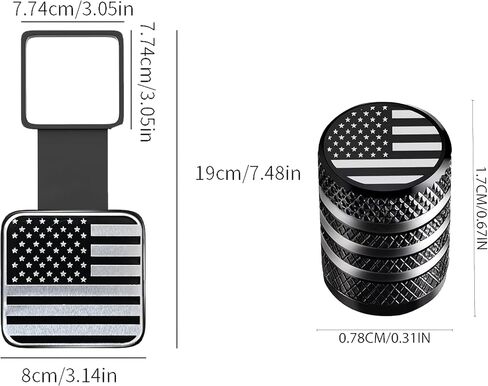 American Flag Trailer Hitch Cover (1-Pack) & 4-Pack Valve Stem Caps – Durable 2-Inch Hitch Receiver Plug and Tire Valve Covers for Cars, SUVs, Pickup Trucks, Patriotic Auto Accessories in Saudi Arabia