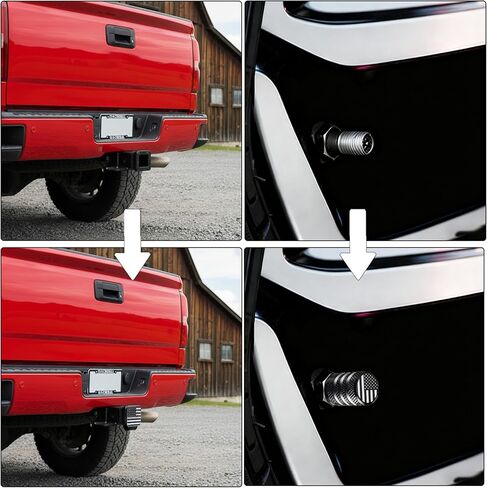 American Flag Trailer Hitch Cover (1-Pack) & 4-Pack Valve Stem Caps – Durable 2-Inch Hitch Receiver Plug and Tire Valve Covers for Cars, SUVs, Pickup Trucks, Patriotic Auto Accessories in Saudi Arabia