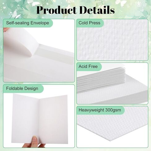 AZUREAL 30 Sets Watercolor Cards with Envelopes, 300 GSM Acid-Free Watercolor Paper Cards, Foldable Blank Watercolor Cards with Envelopes for Wedding, Invitations, Thank You Notes, DIY Projects in Saudi Arabia