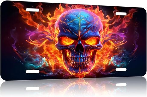 Skull Head.Front License Plate Cover Car Decor Accessory Aluminum Metal Rust-Proof US Car Plate Novelty Vanity Tag Cover with 4 Holes for Men Women 6 * 12 in (LVCP10240015) in Saudi Arabia