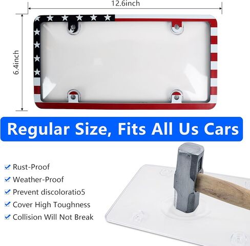 License Plate Protector Unbreakable License Plate Covers and Frames Set Front and Rear Clear License Plate Cover License Plate Frames Fits Standard Us Plates with Screws Caps (Flag) in Saudi Arabia