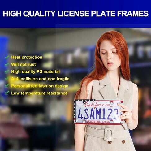 License Plate Protector Unbreakable License Plate Covers and Frames Set Front and Rear Clear License Plate Cover License Plate Frames Fits Standard Us Plates with Screws Caps (Flag) in Saudi Arabia