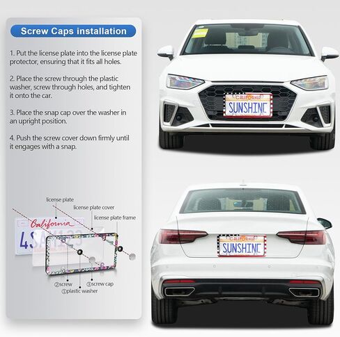 License Plate Protector Unbreakable License Plate Covers and Frames Set Front and Rear Clear License Plate Cover License Plate Frames Fits Standard Us Plates with Screws Caps (Flag) in Saudi Arabia