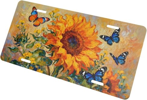 Sunflower Butterfly Flower Front License Plate Car Decorative License Plates Aluminum Metal Decor Accessory Novelty Vanity Tag Cover with 4 Holes for Men Women 6" X 12" in Saudi Arabia