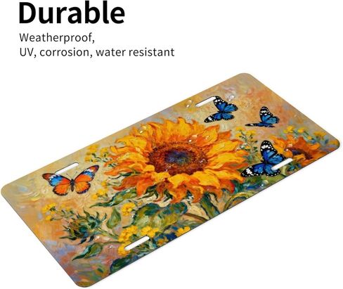 Sunflower Butterfly Flower Front License Plate Car Decorative License Plates Aluminum Metal Decor Accessory Novelty Vanity Tag Cover with 4 Holes for Men Women 6" X 12" in Saudi Arabia