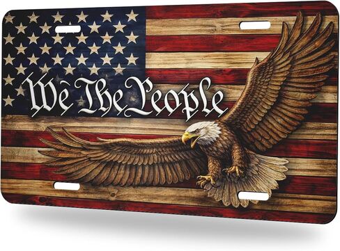 Eagle USA Flag Front License Plate We The People Patriotic Freedom Vintage Car Decorative License Plates Aluminum Metal Decor Accessory Novelty Vanity Tag Cover with 4 Holes for Men Women 6" X 12" in Saudi Arabia
