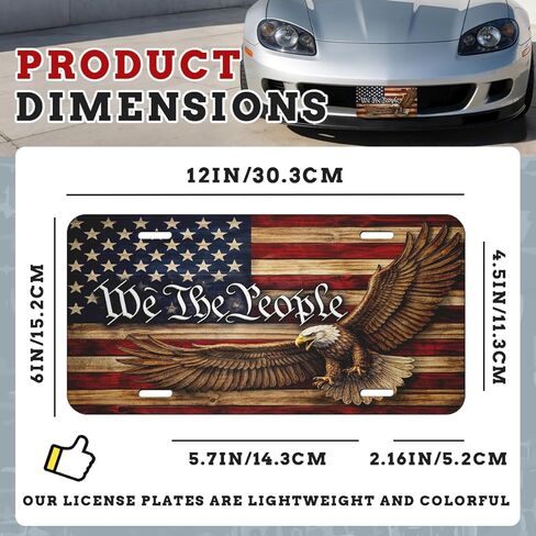 Eagle USA Flag Front License Plate We The People Patriotic Freedom Vintage Car Decorative License Plates Aluminum Metal Decor Accessory Novelty Vanity Tag Cover with 4 Holes for Men Women 6" X 12" in Saudi Arabia