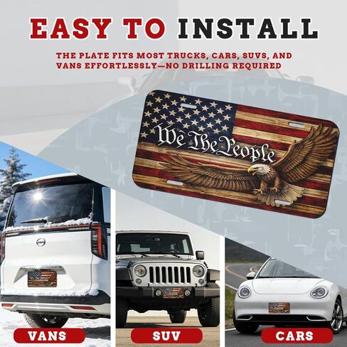 Eagle USA Flag Front License Plate We The People Patriotic Freedom Vintage Car Decorative License Plates Aluminum Metal Decor Accessory Novelty Vanity Tag Cover with 4 Holes for Men Women 6" X 12" in Saudi Arabia