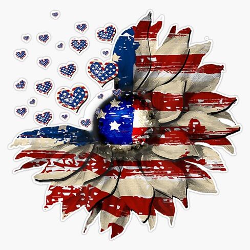 Magnet Distressed American Flag Patriotic 4Th Of July Sunflower Magnet Vinyl Decal Sticker 5" in Kuwait