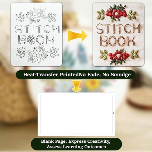 Lemosyu Embroidery Stitch Book Kit for Beginners, Structured Learning with 57 Essential Stitches & 132 Patterns - Step-by-Step and Video, Portable Embroidery Kit for Adults & DIY Craft Lovers Gift in Saudi Arabia