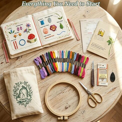Lemosyu Embroidery Stitch Book Kit for Beginners, Structured Learning with 57 Essential Stitches & 132 Patterns - Step-by-Step and Video, Portable Embroidery Kit for Adults & DIY Craft Lovers Gift in Saudi Arabia