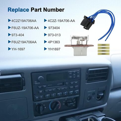 مقاوم محرك منفاخ HVAC مع وصلة سلكية تناسب Ford E-150 E-250 E-350 E-450 E-550 F-250 F-350 F-450 F-550 Econoline استبدال # 4C2Z19A706AA F6UZ19A706A in Kuwait