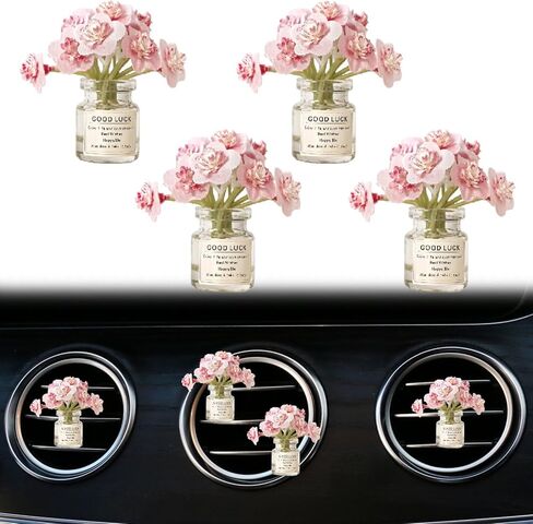 4 Pack Pink Flowers Car Vent Clips,Girl Girly Car Accessories for Women, Cute Car Decor Dashboard Decorations, Cute Daisy Flower Air Freshener Vent Clips, Auto Interior Dash Ornament Accessories in Kuwait