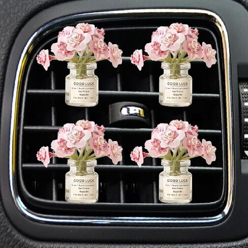 4 Pack Pink Flowers Car Vent Clips,Girl Girly Car Accessories for Women, Cute Car Decor Dashboard Decorations, Cute Daisy Flower Air Freshener Vent Clips, Auto Interior Dash Ornament Accessories in Kuwait