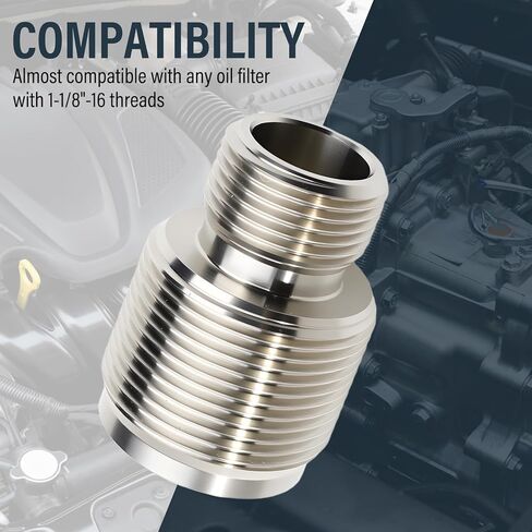 محول فلتر الزيت 13/16"-16 إلى 1 1/8"-16، SUS304 من الفولاذ المقاوم للصدأ، متوافق مع Duramax CAT 1R-1807، VOLVO 478736، AGCO AG121853، BALDWIN B7225، NAPA 7791 in Saudi Arabia