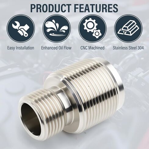 محول فلتر الزيت 13/16"-16 إلى 1 1/8"-16، SUS304 من الفولاذ المقاوم للصدأ، متوافق مع Duramax CAT 1R-1807، VOLVO 478736، AGCO AG121853، BALDWIN B7225، NAPA 7791 in Saudi Arabia