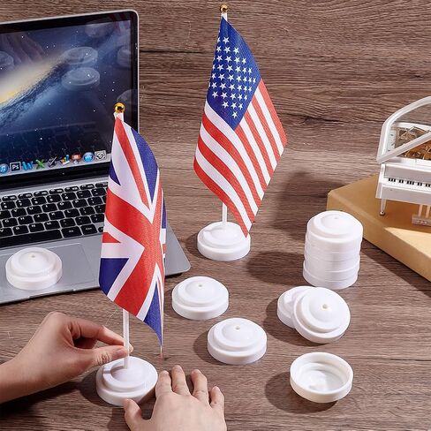 PH PandaHall 10pcs Mini Flag Holder 6 Holes White Desktop Flag Stand 2.4 Inch Small Flags Base Miniature Flags Stands Plastic Stick Stand for Party Office Sports Team Independence Day in Kuwait
