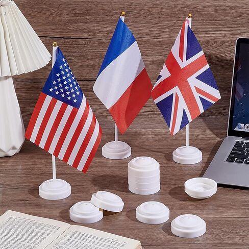 PH PandaHall 10pcs Mini Flag Holder 6 Holes White Desktop Flag Stand 2.4 Inch Small Flags Base Miniature Flags Stands Plastic Stick Stand for Party Office Sports Team Independence Day in Kuwait