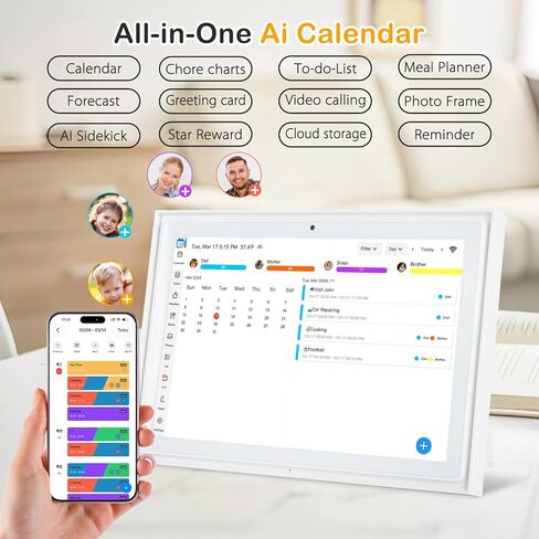 10.1" Smart Digital Calendar Wall Touch Screen, Wi-Fi Sync, Family Duty Chore Charts, Meal Planner, to Do List, Smart home organizer, No Subscription Fee, Built-in 5MP Camera for Video Calls, Interactive Electronic Digital Photo Frame, Desk stand & Wall M in Saudi Arabia