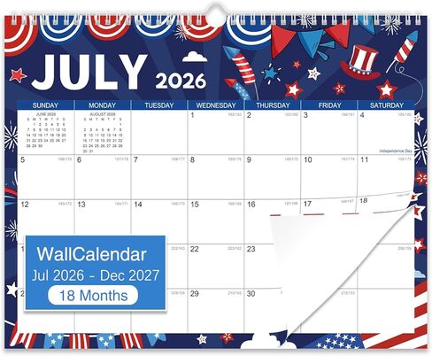 2026-2027 Wall Calendar - 18 Months Wall Calendar 2026-2027 with Thick Paper, Jul 2026 - Dec 2027, 14" x 11", Twin-Wire Binding, Home or Office Calendar for Easy Organizing in Saudi Arabia