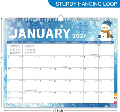 2026-2027 Wall Calendar - 18 Months Wall Calendar 2026-2027 with Thick Paper, Jul 2026 - Dec 2027, 14" x 11", Twin-Wire Binding, Home or Office Calendar for Easy Organizing in Saudi Arabia